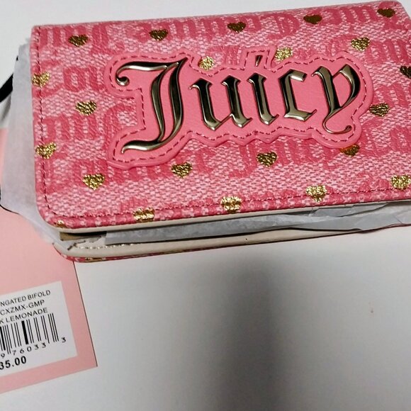 NWT Juicy Couture Pink Lemonade Poker Face Slim Elongated Bifold Wallet - Picture 1 of 12